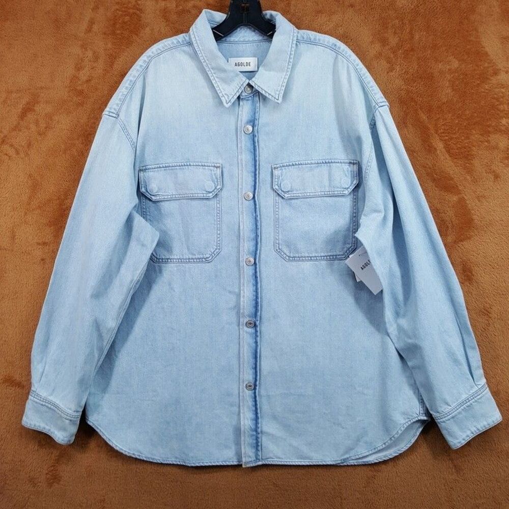AGOLDE jean Shirt Mens Large Blue Light Wash Denim Button Up CAMRYN $338